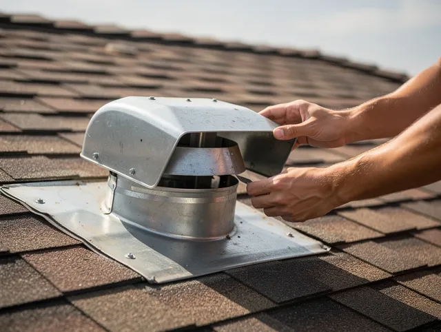 Hacienda Heights Dryer Vent Cleaning certified technician safely cleaning a roof-mounted dryer vent in Hacienda Heights