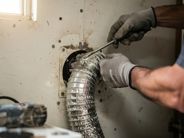 Hacienda Heights Dryer Vent Cleaning technician performing precise dryer vent hose installation in Hacienda Heights